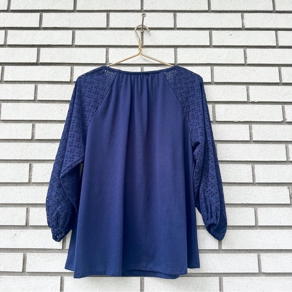 Lane Bryant Navy Blue Eyelet Sleeve Peasant Blouse 14/16 Plus 3/4 Raglan - Picture 5 of 12